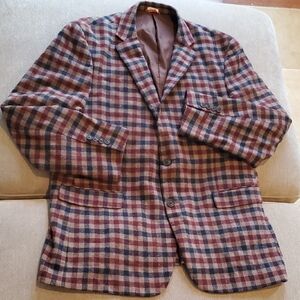 crown & ivy Size 46R Brown, Burgundy and Blue Plaid Sport Coat Blazer Suit Top